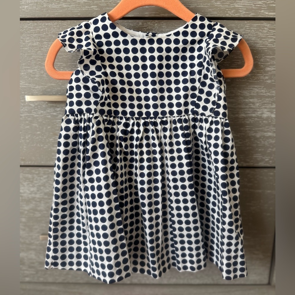 Jacadi Paris Navy and White Ruffled polka dot Sundress - Picture 3 of 10